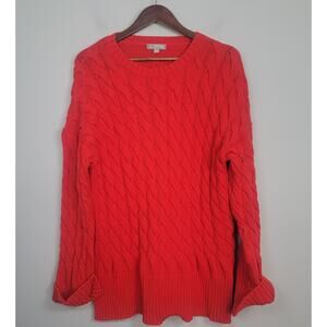 J. Crew Womens L/XL Red Cotton Chunky Cable Knit Crewneck Sweater